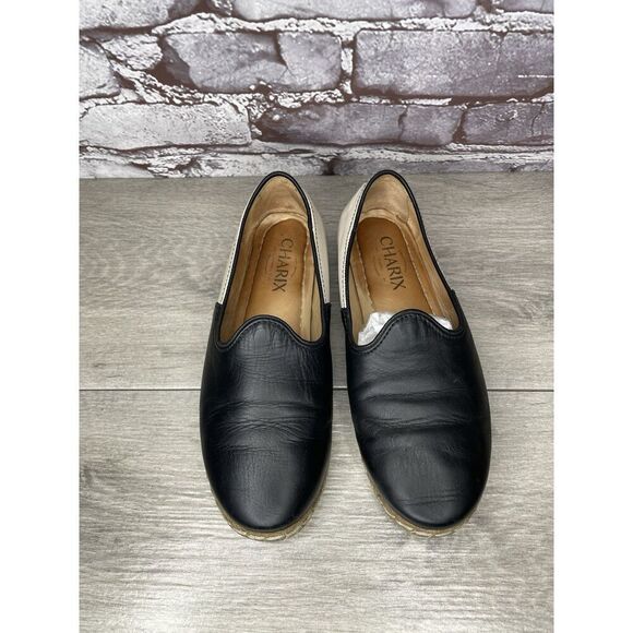 Charix Black Leather Ivory Classic Slip On Loafers Flats Shoes Women 36EU/6M US - Picture 2 of 16